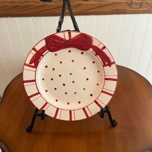 San-X vintage hand painted red‎ ribbon bow plate (1)